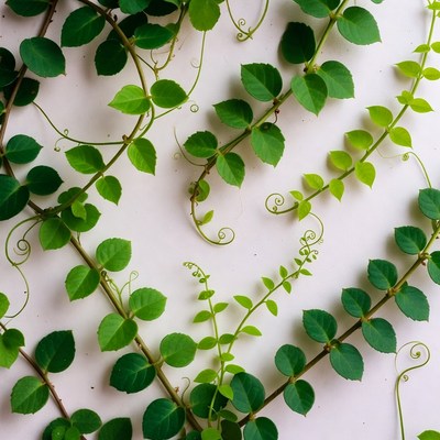 Green Climbing Vines on White Background