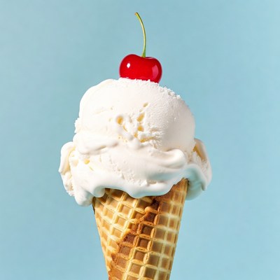 Vanilla Ice Cream Cone with Cherry