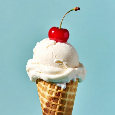 Vanilla Ice Cream Cone with Cherry