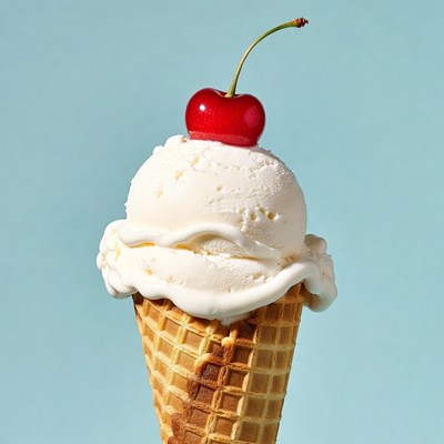 Vanilla Ice Cream Cone with Cherry