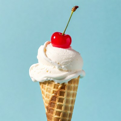 Vanilla Ice Cream Cone with Cherry