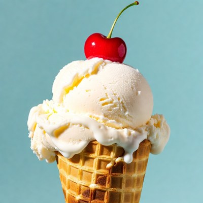 Vanilla Ice Cream Cone with Cherry