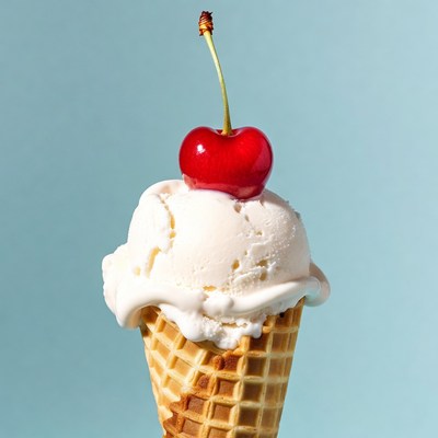 Vanilla Ice Cream Cone with Cherry