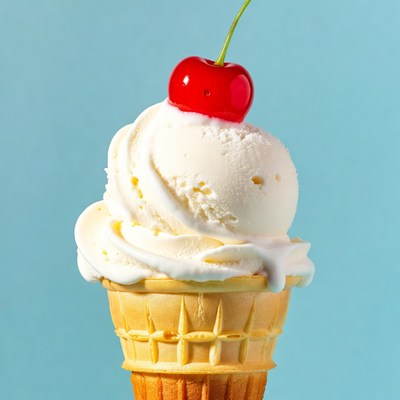Vanilla Ice Cream Cone with Cherry