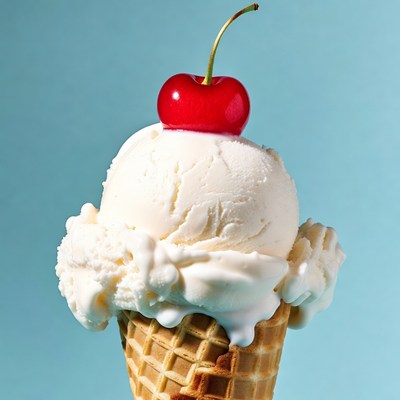 Vanilla Ice Cream Cone with Cherry