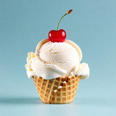 Vanilla Ice Cream Cone with Cherry