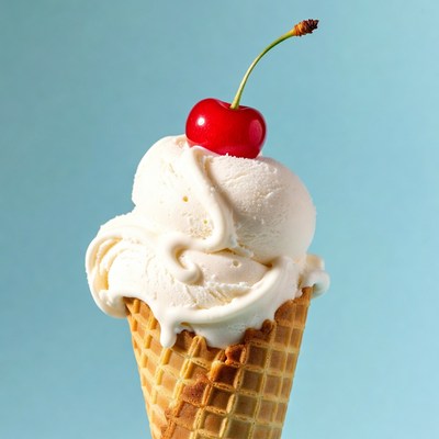 Vanilla Ice Cream Cone with Cherry