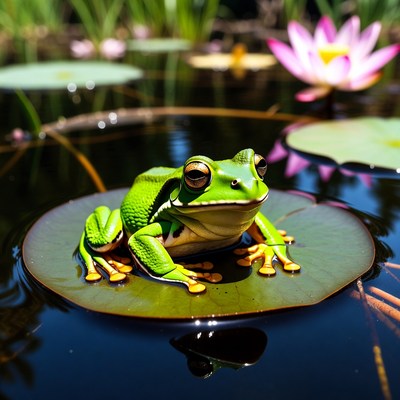 Green Frog on Lily Pad