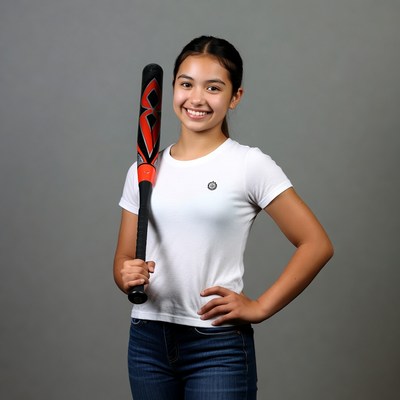 Asian girl holding baseball bat
