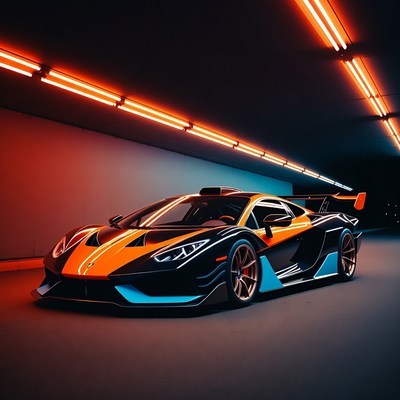 Black Lamborghini Huracan in Neon Tunnel
