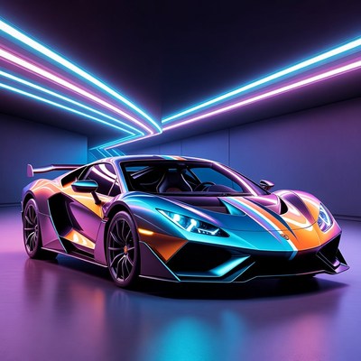 Neon-Lit Lamborghini Aventador Supercar