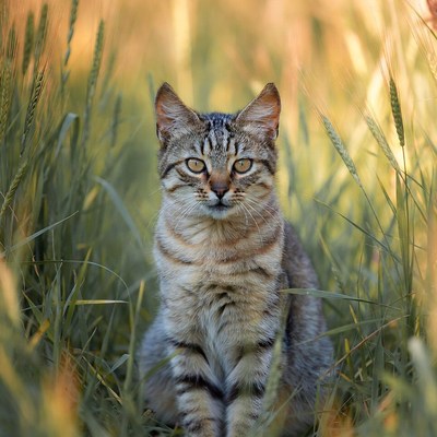 Tabby kitten in wheat field