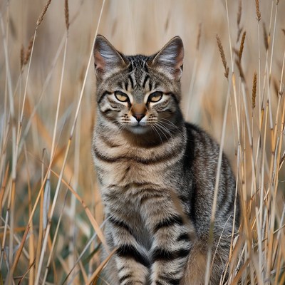 Tabby kitten in tall grass