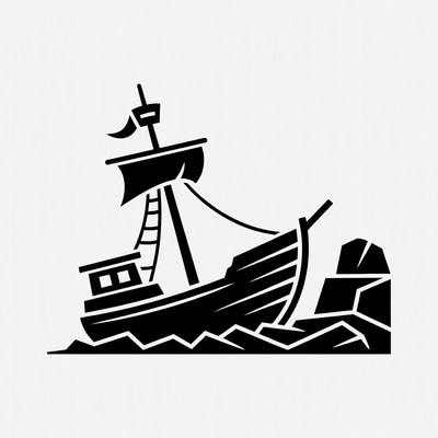 Shipwreck on Rocks Illustration