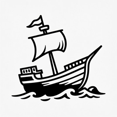 Sailing Ship on Waves Illustration