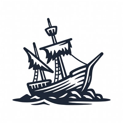 Sailing Ship on Rocks Illustration