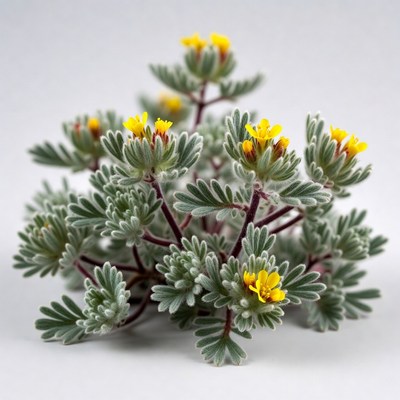 Cluster of yellow flowers with gray leaves