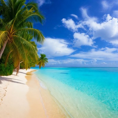 Tropical Beach with Palm Trees