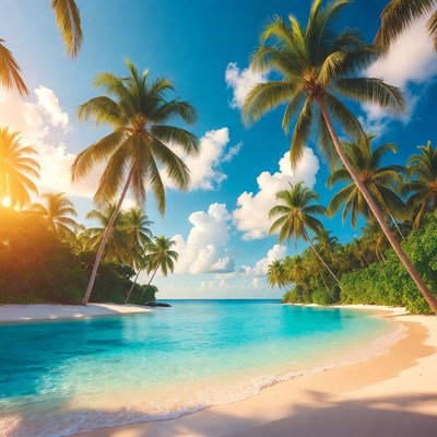 Tropical Beach with Palm Trees