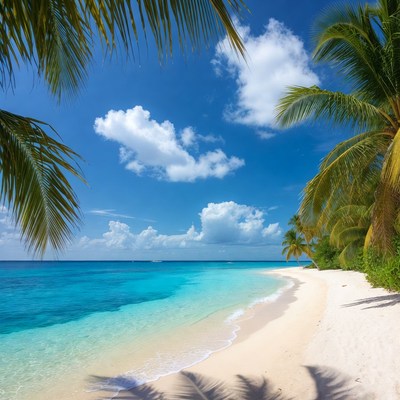 Tropical Beach with Palm Trees