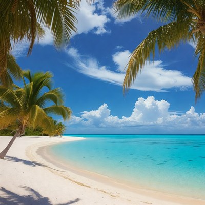 Tropical Beach with Palm Trees