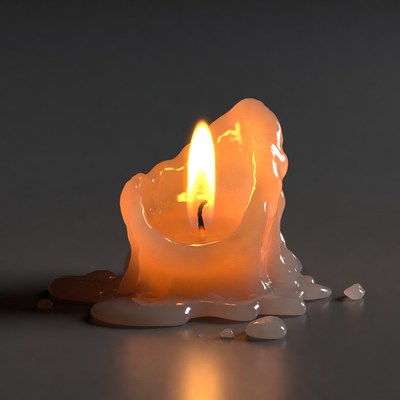 Burning Candle with Dripping Wax