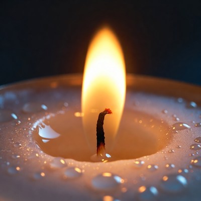 Burning Candle with Water Droplets