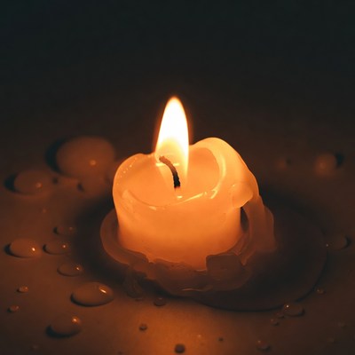 Burning Candle with Melted Wax