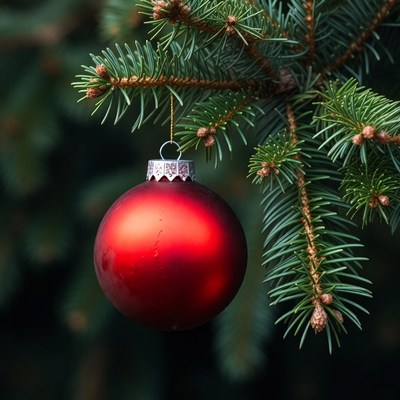 Red Christmas ornament on fir branch