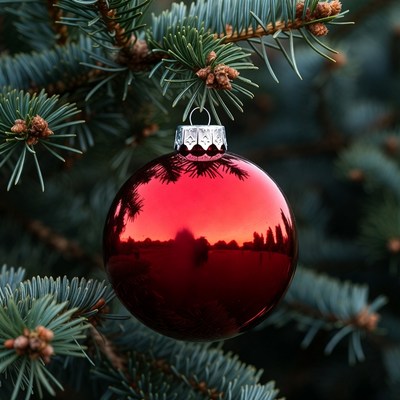 Red Christmas ornament on fir branch