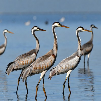 Group of Grey Herons Standing in Water
