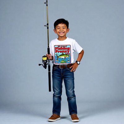 Asian boy holding fishing rod