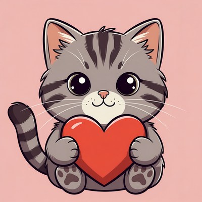 Cute Kitten Holding Red Heart