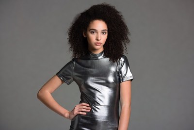 Young woman in silver dress