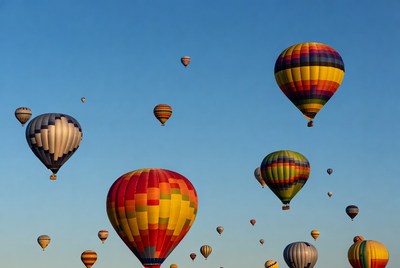 Colorful Hot Air Balloons in Blue Sky