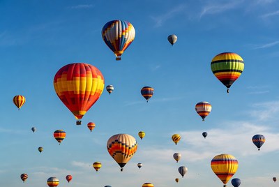 Colorful Hot Air Balloons in Blue Sky