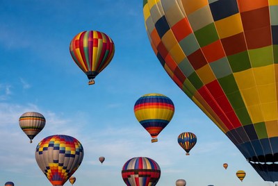 Colorful Hot Air Balloons in Blue Sky