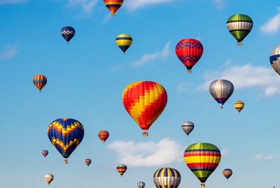 Colorful Hot Air Balloons in Blue Sky