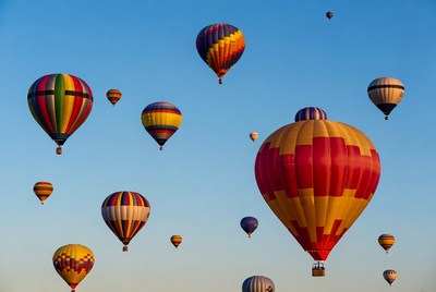 Colorful Hot Air Balloons in Blue Sky