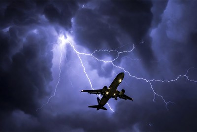 Airplane Flying Through Lightning Storm