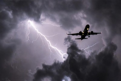 Airplane Flying Through Lightning Storm