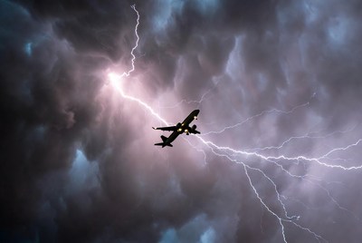 Airplane Flying Through Lightning Storm
