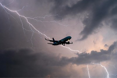 Airplane Flying Through Lightning Storm