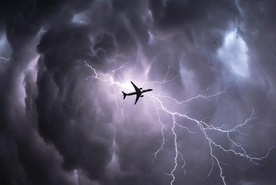 Airplane Flying Through Lightning Storm