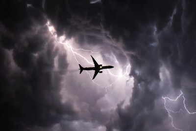Airplane Flying Through Lightning Storm