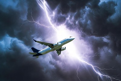Airplane Flying Through Lightning Storm