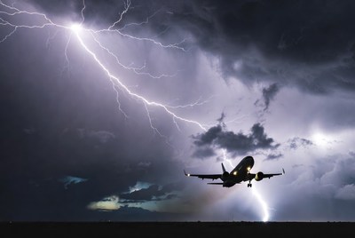 Airplane Taking Off in Lightning Storm