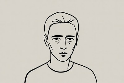 Line drawing of thoughtful man