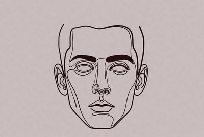 Line art portrait of man with closed eyes