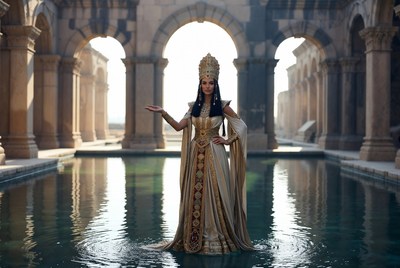 Egyptian Queen Standing in Ancient Pool
